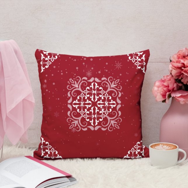 Elegant Red and White Ornament Throw Pillow (Creator Uploaded)