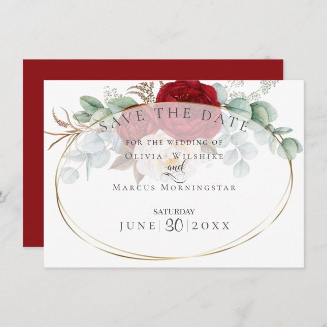 Elegant Red and White Peonies Invitation (Front/Back)