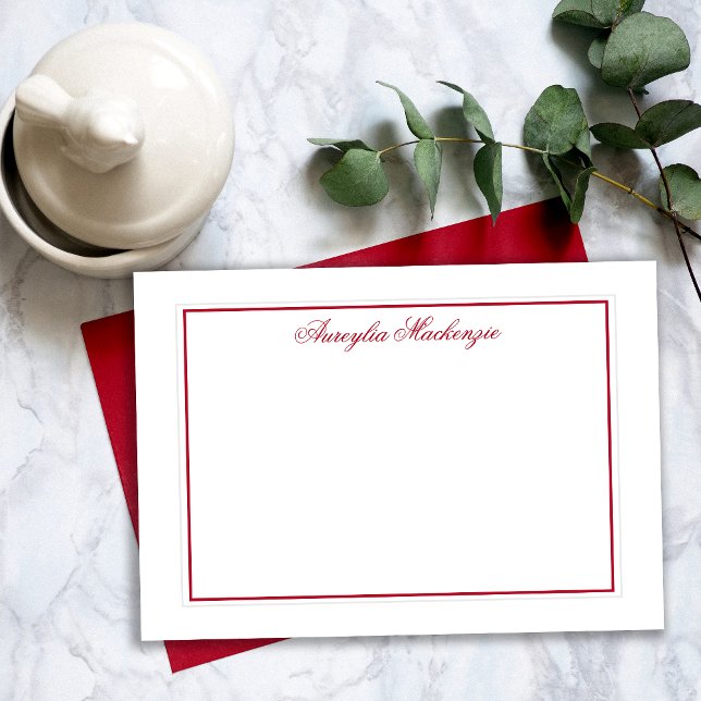 Elegant Red and White Personalised Card (Elegant Red and White Personalized Note Card)