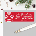 Elegant Red and White Snowflake Return Address<br><div class="desc">Holiday address labels feature a pattern of white snowflakes and dots with white return address and a red background. The background color can be customized to coordinate with your mailing.</div>