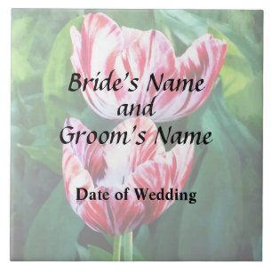 Elegant Red And White Striped Tulips Wedding Tile