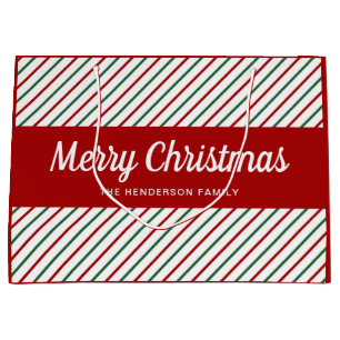 Elegant Red And White Stripes Christmas Large Gift Bag