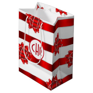Elegant Red and White Stripes with Ribbon Medium Gift Bag