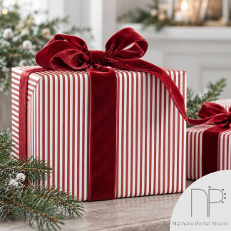 Elegant Red and White Thin Stripes Wrapping Paper