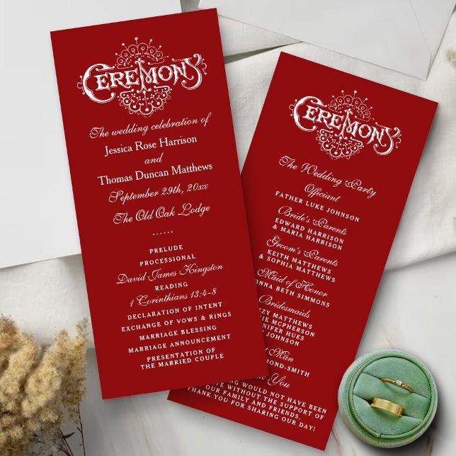 Elegant Red And White Wedding Ceremony Programs Programme (Creator Uploaded)