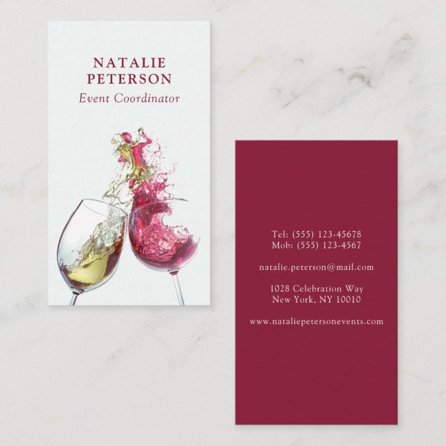 Elegant Red and White Wine Dance Event Coordinator Business Card (Front/Back)