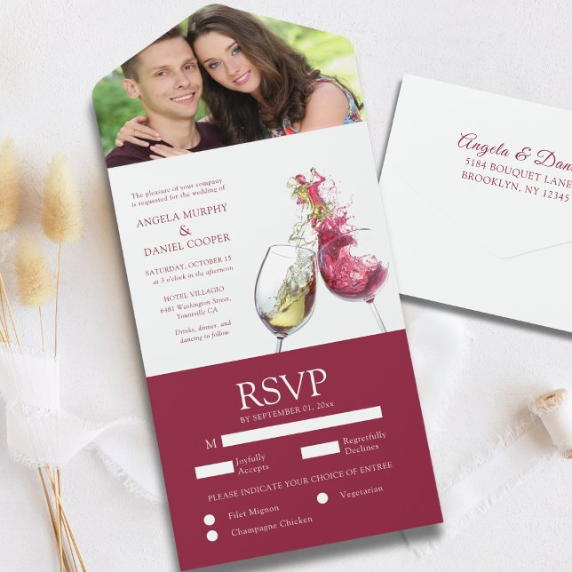 Elegant Red and White Wine Dance Photo Wedding All In One Invitation (Creator Uploaded)