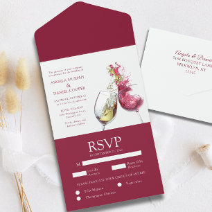 Elegant Red and White Wine Dance Wedding All In One Invitation