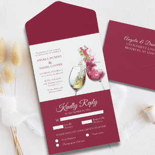 Elegant Red and White Wine Dance Wedding All In One Invitation