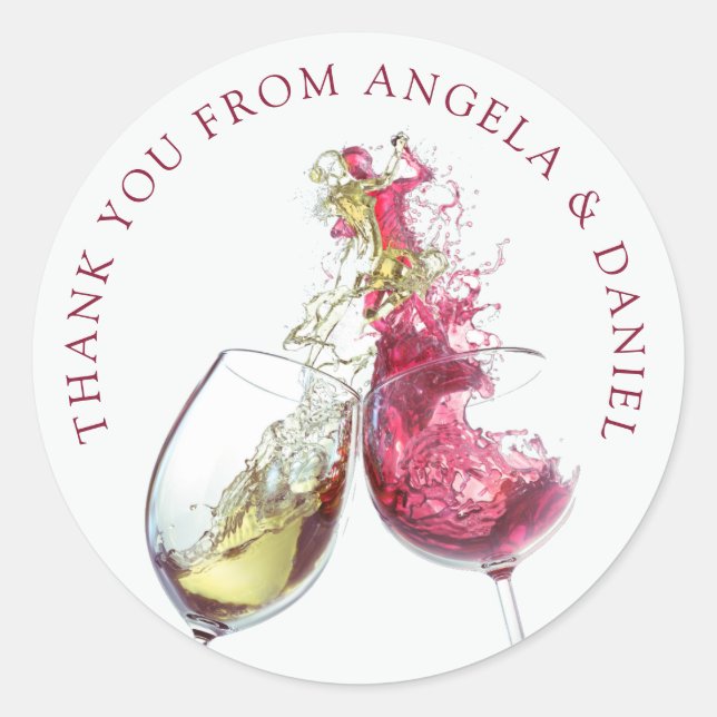 Elegant Red and White Wine Dance Wedding Classic Round Sticker (Front)