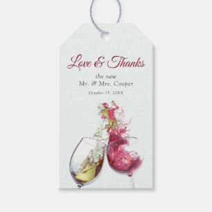 Elegant Red and White Wine Dance Wedding Gift Tags