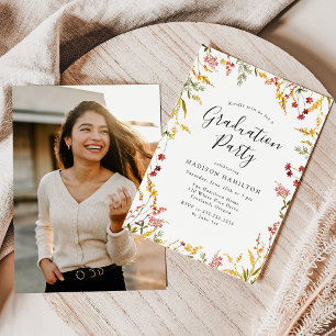 Elegant Red and Yellow Floral Graduation Party Invitation