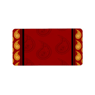 Elegant Red and Yellow paisley pattern gift Label