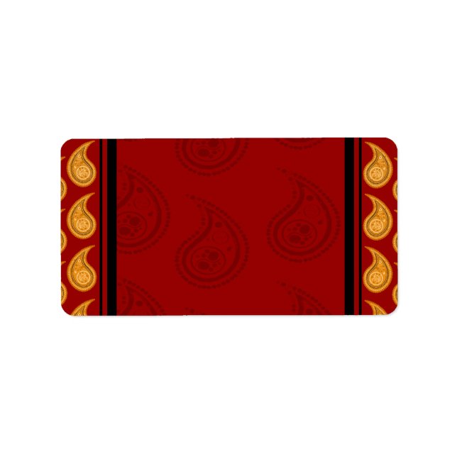 Elegant Red and Yellow paisley pattern gift Label (Front)