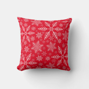 Elegant Red Aqua White Winter Snowflake Cushion