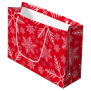 Elegant Red Aqua White Winter Snowflake Large Gift Bag