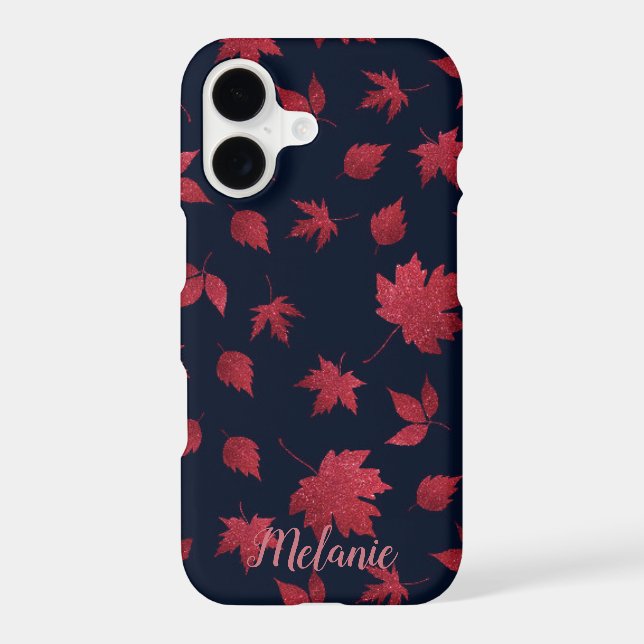 Elegant Red Autumn Leaves on Black Personalised (Back)