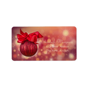 Elegant Red Ball Bow Holiday Label