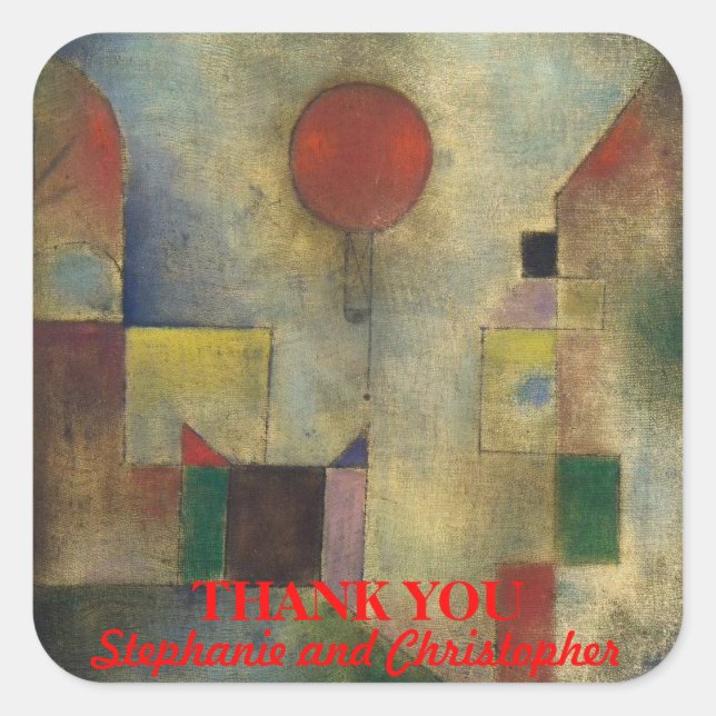 Elegant "Red Balloon" Custom Square Sticker (Front)