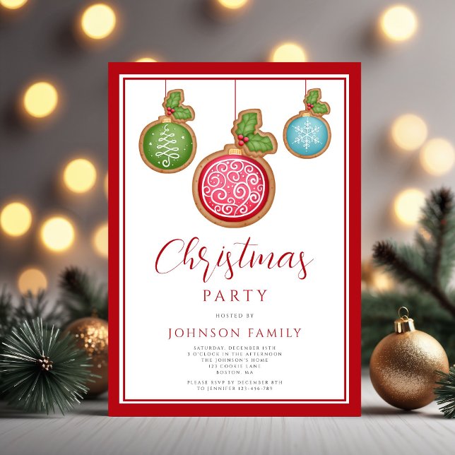 Elegant Red Bauble Christmas Party Invitation (Elegant Red Bauble Christmas Party Invitation)