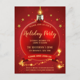 Elegant Red Bauble Christmas Party Invitation Postcard