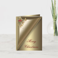 Elegant Red Bells and Gold Holly Christmas Card