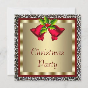 Elegant Red Bells Red Leopard Christmas Party Invitation