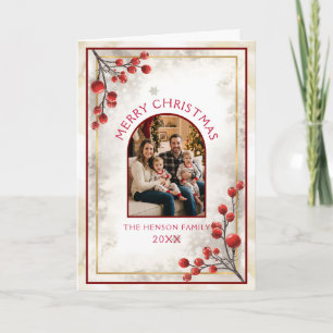 Elegant Red Berries Family Photo Christmas Holiday Card