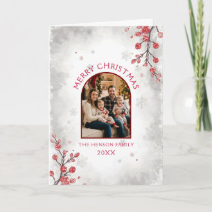 Elegant Red Berries Family Photo Christmas  Holiday Card