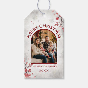 Elegant Red Berries Family Photo Christmas Holiday Gift Tags