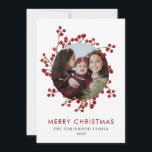 Elegant Red Berries Wreath Family Photo Christmas Holiday Card<br><div class="desc">Celebrate the season with this elegant holiday card featuring a delicate red berry wreath and a customisable circular photo frame for your favourite family memory. The clean minimalist design paired with classic festive colours makes it the perfect way to send warm Christmas wishes to friends and loved ones</div>
