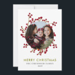 Elegant Red Berries Wreath Family Photo Christmas Holiday Card<br><div class="desc">Celebrate the season with this elegant holiday card featuring a delicate red berry wreath and a customisable circular photo frame for your favourite family memory. The clean minimalist design paired with classic festive colours makes it the perfect way to send warm Christmas wishes to friends and loved ones</div>