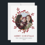Elegant Red Berries Wreath Family Photo Christmas Holiday Card<br><div class="desc">Celebrate the season with this elegant holiday card featuring a delicate red berry wreath and a customisable circular photo frame for your favourite family memory. The clean minimalist design paired with classic festive colours makes it the perfect way to send warm Christmas wishes to friends and loved ones</div>