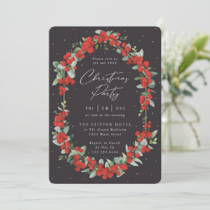 Elegant Red Berry + Eucalyptus Christmas Party Invitation