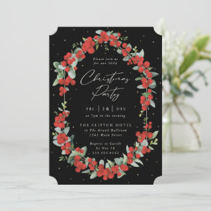Elegant Red Berry + Eucalyptus Christmas Party Invitation
