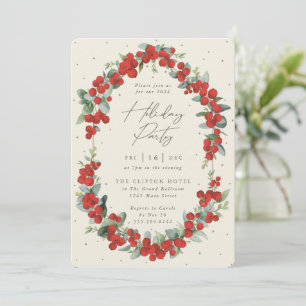 Elegant Red Berry + Eucalyptus Holiday Party Invitation