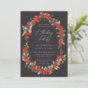 Elegant Red Berry + Eucalyptus Holiday Party Invitation