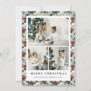 Elegant Red Berry & Floral Botanical Christmas Holiday Card