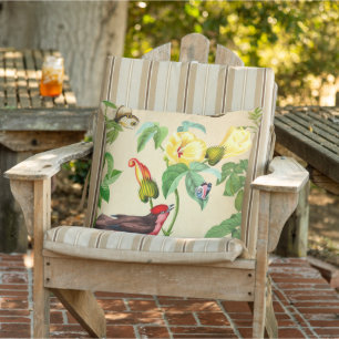 Elegant Red Bird and Flowers Cushion