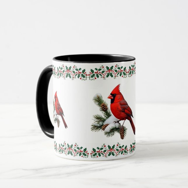 Elegant red bird cardinal holiday Christmas Mug (Front Left)