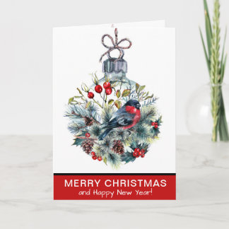 Elegant Red Bird Ornament Christmas Holiday Card