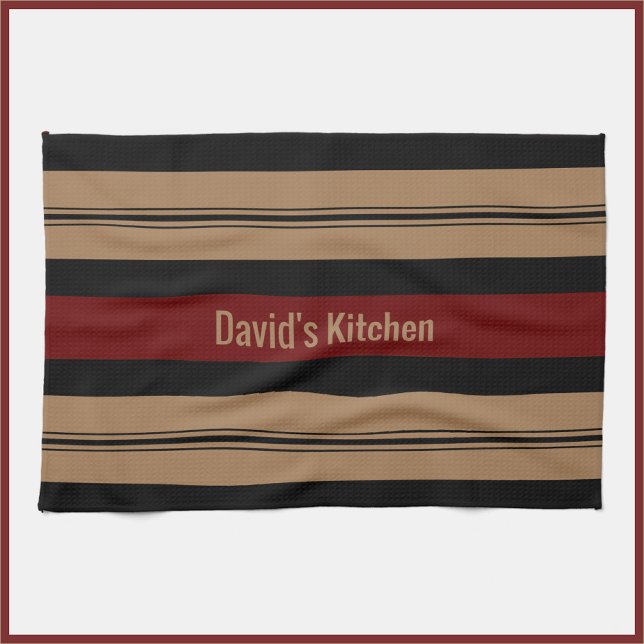 Elegant Red Black and Gold Bold Striped Kitchen Tea Towel (Creator Uploaded)
