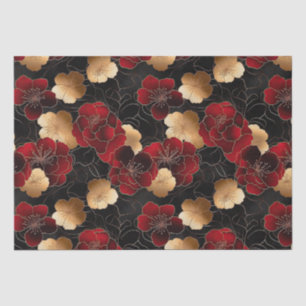 Elegant Red, Black and Gold Floral Marble Pattern Tissue Paper