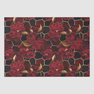 Elegant Red, Black and Gold Floral Marble Pattern Tissue Paper