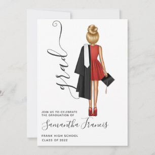 Elegant Red, Black and White Girl Graduation Party Invitation