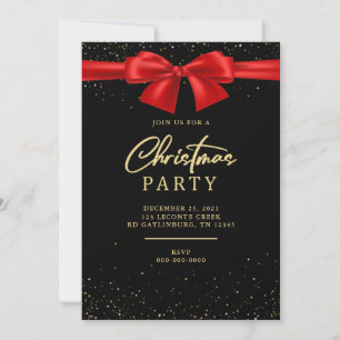 Elegant Red Black Bow Christmas Holiday Party Invitation