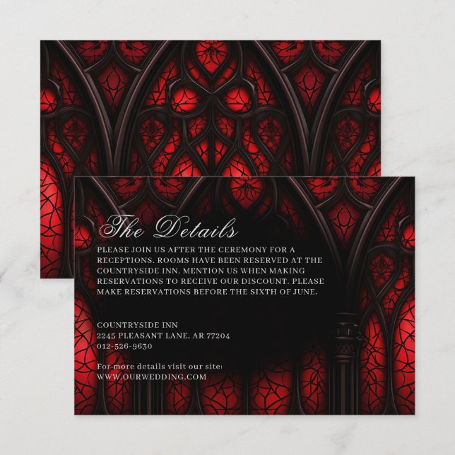 Elegant Red & Black Cathedral Gothic Wedding Enclosure Card (Front/Back)