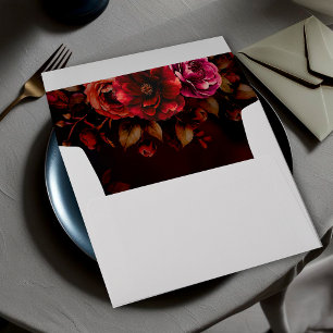 Elegant red black chic moody floral wedding  envelope