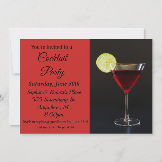 Elegant Red Black Cocktail Party Invitation (Front)