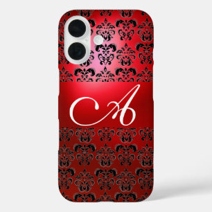 ELEGANT RED BLACK DAMASK MONOGRAM iPhone 16 CASE
